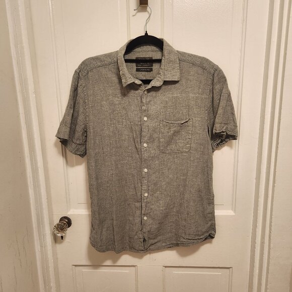 Primark Gray Green Linen Blend‎ Button Front Shirt Men's Size Medium - Picture 1 of 5